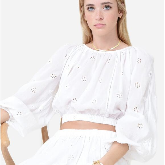 Velvet Graham & Spencer White Eyelet Yara Crop Top XS Style #YARA05 NEW NWT - Picture 1 of 14